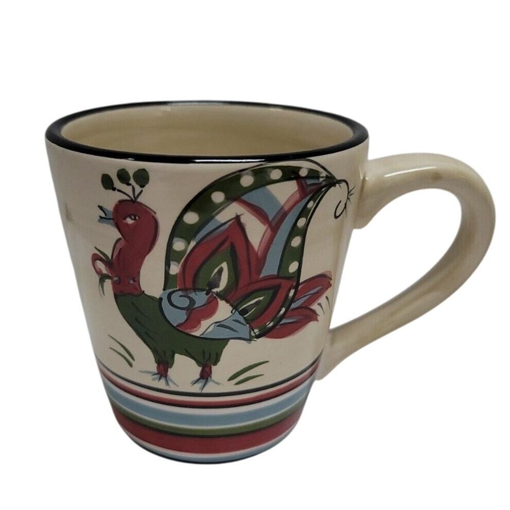Tabletops Gallery Hand Painted Bright colors Peacock Rooster Coffee Mug 13 oz.